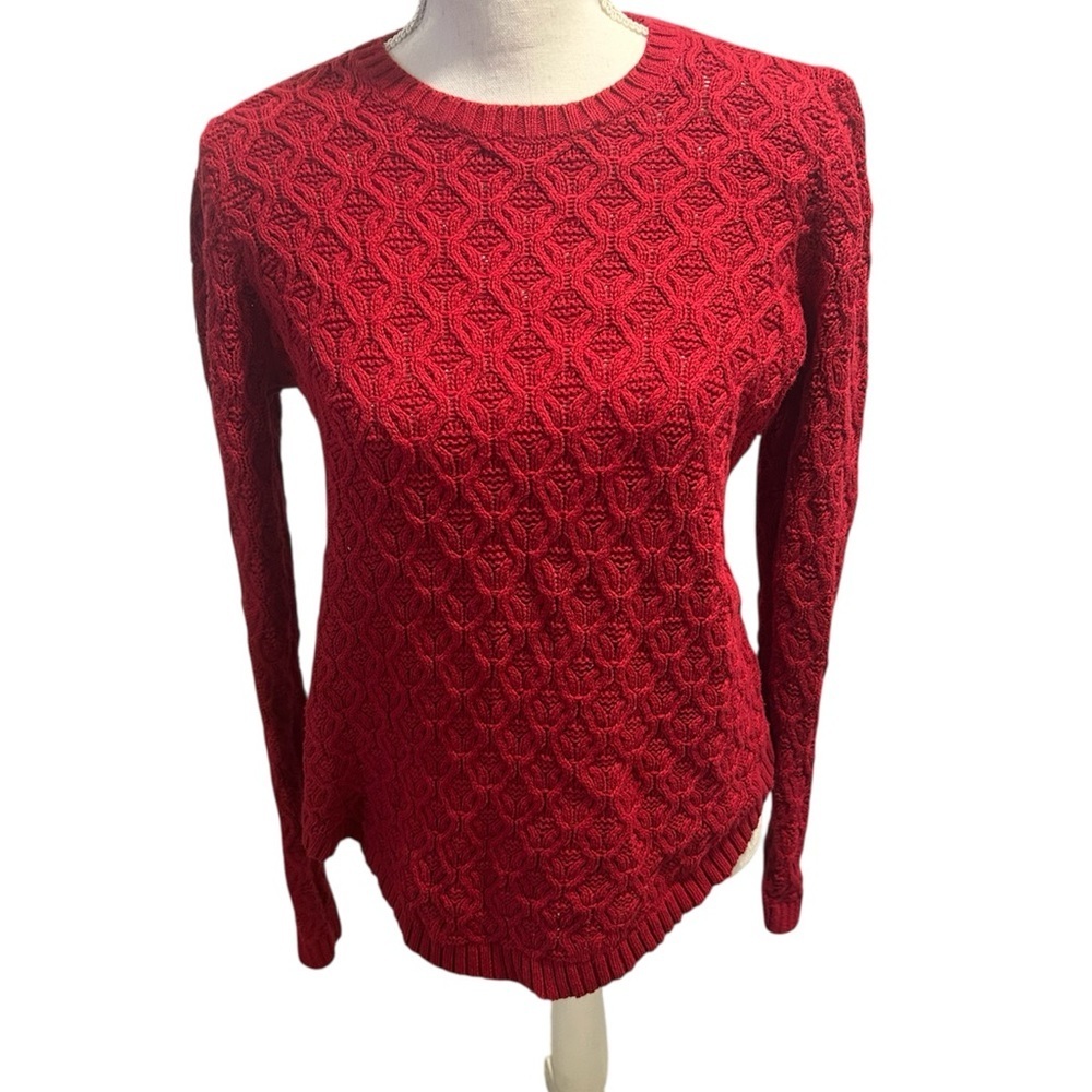 {JEANNE PIERRE} Carmine Cable Knit Red Sweater